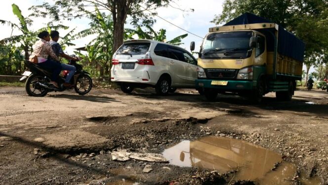 
					Salah satu ruas jalan rusak di Desa Bareng, Kecamatan Bareng (perbatasan Desa Banjaragung-Pasar Bareng, lubangnya selebar meja makan. Kerusakan jalan ini sejak era pemerintahan Bupati Nyono Suherli dan sampai sekarang belum diperbaiki. (Foto: SWARAJOMBANG.com/ Hadi S Purwanto)