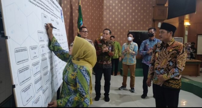 
					Bupati Jombang Hj Mundjidah Wahab menandatangani komitmen pelaksanaan program Jombang Smart City, 2023-2032. (Foto: Dinas Kominfo)