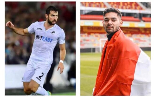 
					Jordi Amat Maas dan Sandy Harry Walsh. (Fotoi: Istimewa)