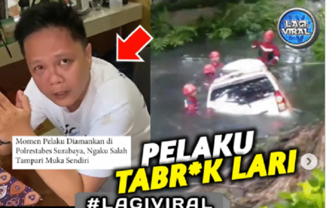 
					Septian Uki Wisjaya, 38, warga Lebak Arum, Surabaya mengaku mabuk  saat mengendari mobil Mercy nya menabram tiga mobil dan empat motor di Jalan, Kenjeran, Surabaya, Senin 23 Desember 2024. Instagram@lagi.viral