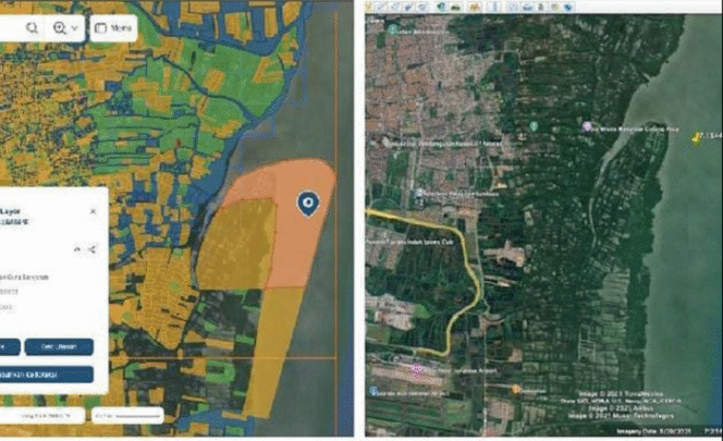 
					Peta lokasi SHGB 650 hektar kawasan Segoro Tambak, Sedati Sidoarjo, Jawa Timur, oleh ATR/PBN diterbitkan untuk PT Surya Inti Permata dan PT Semeru Cemerlang. Tangkap Layar  