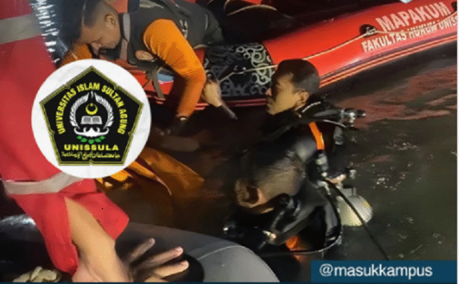 
					Tim SAR berhasil mengevakuasi dua mahasiswa yang tewas tenggelam di kolam retensi kampus Universitas Sultan Agung (Unissula) Semarang, yang tewas di kolam retensi kampus, 11 Februari 2025. Instagram@masukkampus