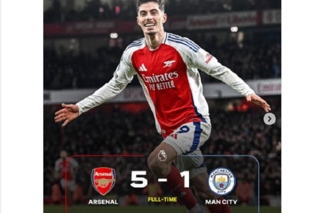 
					Mengejar posisi teratas di Liga Inggeris, Asenal berhasil melibas Mancegerter City dengan skor meyakinkan 5-1, dalam pertandingan Minggu 2 Februari 2025. Instagram@433