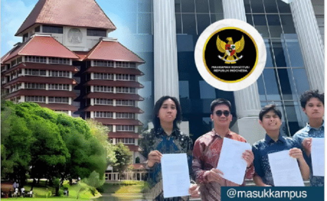 
					Sebanyak tujuh mahasiswa Fakultas Hukum Universitas Indonesia mengfajukan uji material terhadap UU TNI yang baru disahkan oleh DPR RI ke Mahkamah Konstitusi (MK), Jumat 21 Maret, satu hari setelah disahkan DPR 20 Maret 2025. Instagram@masukkampus
