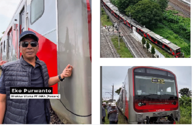 
					Dirut PT INKA, Eko Purwanto memberangkatkan uji dinamis, perjalanan kereta rel listrik (KRL) buatan INKA pesanan dari PT KAI, senilai Rp 4 triliun, terdiri dari 16 rangkaian KRL. Saat ini menjalani uji coba. Instagram@pt_inka