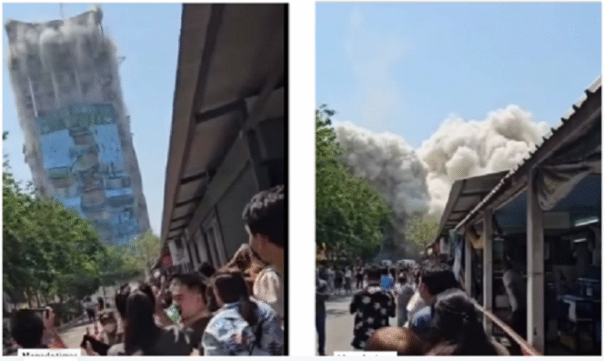 
					Gedung 30 lantai dalam proses pembangunan di Bangkok ambruk, 43 pekerjanya terjebak dalam reruntuhan, akibat gempay 7,7 magnetudo berspusat di Myanmar, Jumat 28 Maret 2025. Instagram@manado.times