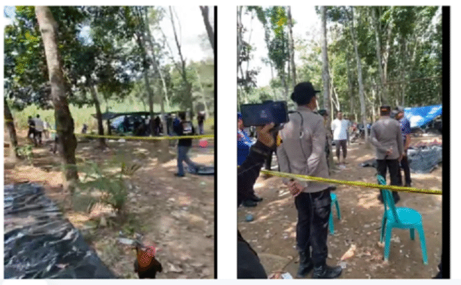 
					Inilah lokasi sabung ayam Leter S, di hutan kampung Karang manik Negara Batin, diduga milik Kopka Bas yang saat ini sudah diamankan oleh polisi militer paska penembakan, Senin 17 Maret 2025. 
(Kanan), Kapolda Lampung  Irjen Pol. Helmy Santika melakukan pemeriksaan di lokasi sabung ayam Letter S, Selasa, 18 Maret 2025. Instagram@lampunggehnews
