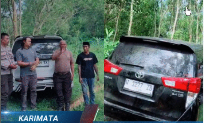 
					Polisi dan pemilik rental melakukan evakuasi dua unit mobil Fortuner Reborn yang disembunyikan di areaa hutan kawasa Pakong - Bujur, Pamekasan, Madura, Jumat, 28 Maret 2025. Instagram@ig_radiokarimata
