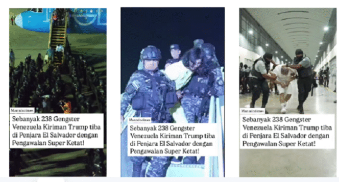 
					Beginilahj cara Amerika Serikat mengurangi risiko dan tanggung jawab mengurus tahanan dari kaum geng Venezuela, mereka dikirim ke penjara super maksimim keamanan di El Salvador, Senin 16 Maret 2025, waktu setempat. Tangkap layar video instagram@manado.times