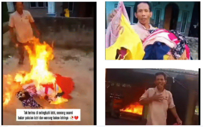 
					Ramhat, 40, warga Banyuasin, nekat membakar warung bakso miliknya serta semua baju istrinya. Pria ini marah mengetahui istrinya selingkuh dengan lelaki lain. 
Tangkap layar video Instagram@ikl_nusantara