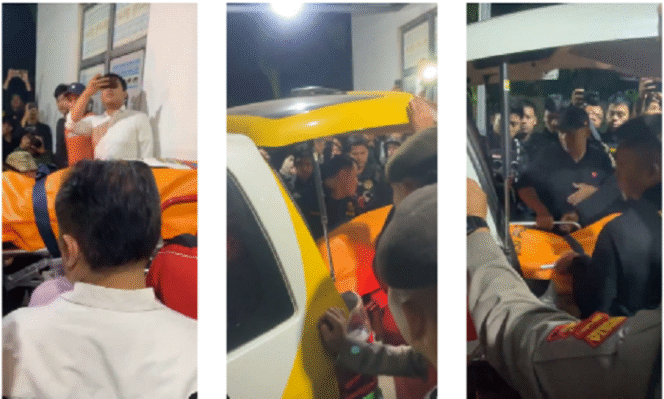 
					Setelah menempuih perjalanan sejauh 120 km dari lokasi kampung Karang Manik, kecamatan Negara Batin, kabupaten Way Kanan, tiga jenazah polisi yang tewas ditembak tiba di RS Bhayangkara, Lampung, pada hari  Selasa dinihari, 01.40 WIB, 18 Maret 2025. Tangkap layar video Instagram@lampunggehnews