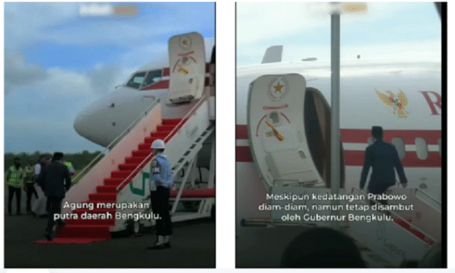 
					Setelah bersalaman dengan gubernur Bengkulu Helmi Hasan, S.E, dan forkompimda, asisten pribadi Presiden Prabwo, Agung Surahman lagsung menuju tangga pesawat. Semua berjalan cepat, Minggu 6 April 2025.
Tangkap layar video Instagram@informania_