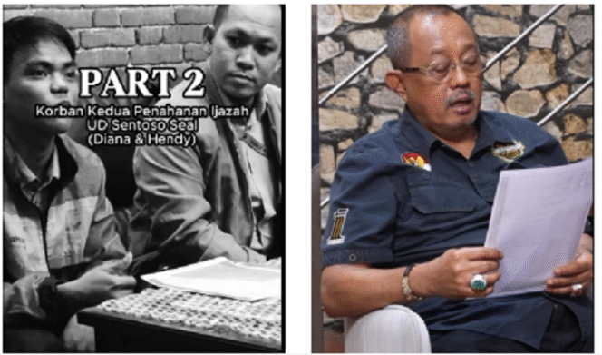 
					Faisal mantan pekerja UD Sentosa Seal melapor ke wakil walikota Surabaya, Armuji. Gaji Rp 2juta, pakai jaminan ijazah atau uang Rp 2 juta ditahan selama lima tahun. Tangkap layar video Instagram@cakj1