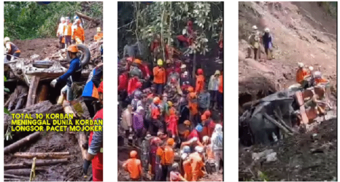 
					Tim SAR Gabungan berhasil menemukan dan mengevakuasi 10 jenazah korban longsor di jalan penghubung Pacet-Cangar, yang menimpa dua unit kendaraan pick up berisi 3 korban dan Innova berisi 7 korban semua satu keluarga menjadi korban bencana alam itu, Kamis sore 3 April 2025. Evakuasi tuntas hari ini Jumat 4 April 2025. 
Instagram@kabarmojokerto.id