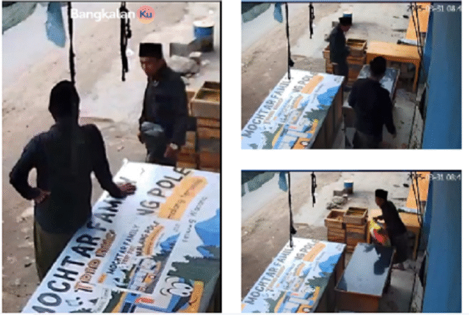 
					Inilah gambar tangkap layar video rekaman CCTV pencurian 6 karung beras dari sebuah warung sembako di Burneh, Bangkalan, Madura. Peristiwa ini terjadi setelah salat Ied, sekitar pukul 08.00 wib, Senin, 31 Maret 2025.
Tangkap layar video Instagram@bangkalan.ku