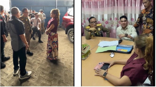 
					Jan Hwa Diana tetap kukuh menyatakan tidak menahan ijazah, puluhan mantan karyawannya, saat sidak dari Wakil Menteri Tenaga Kerja Emmanuel Ebenezer di kantor UD Sentosa Seal, di Margomulyo, Surabaya, Kamis 17 April 2025. Tangkap layar video Instagram@cakj1