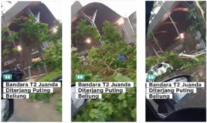 
					Angin puting beliung menerjang kawasan Terminal 2, Bandara Juanda, terjadi Selasa sorfe hari, 1 April 2025.
Peristiwa ini menyebabkan gangguan operasional penerbangan di Terminal 2, sehingga penumpang dialihkan ke  Terminal 1. 
Tangkap layar video Instagram@surabayakabarmetro