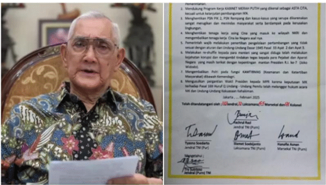 
					Mantan Wakil Presiden RI Try Sutrisno dan pernyataan politik delapan pasal Forum Purnawirawan TNI. Foto: law-justice.co