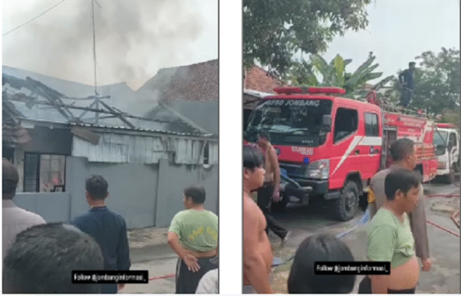 
					Petugas Damkar dari Pos Ngoro melakukan pemadaman di rumah keluarga Sri Bawati (53) di desa Mundusewu, kecamatan Bareng, Kabupaten Jombang, Kamis 22 Mei 2025. Tangkap layar video Instagram@jombanginformasi_