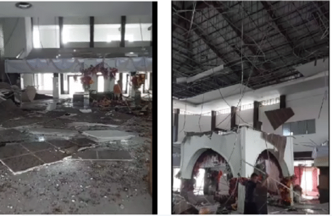 
					Gedung Balai Bundat di Bengkulu berantakan terdampak gempa berkekuatan 6.3 magnetudo, Jumat pukul 02.52 WIB, 23 Mei 2025. Pada saat itu sudah dihiasa rencana pelaksanaan pesta pengantin yang akan diselenggarakan Minggu, 25 Mei 2025. Instagram@daryonobmg