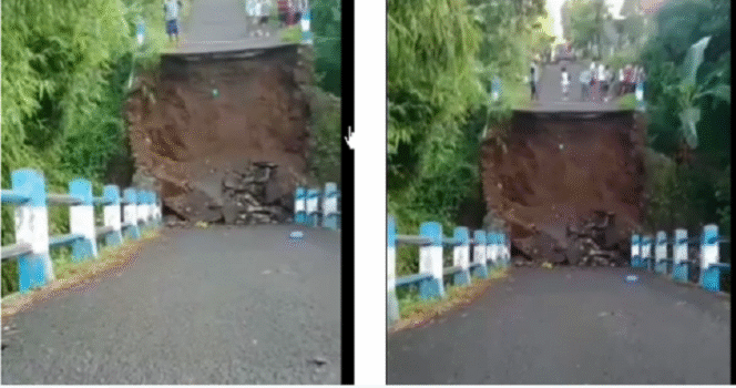 
					Jembatan di wilayah Karangjati Anyar, kecamatan Wonorejo, kabupaten Pasuruan, roboh akibat diterjang banjir, yang terjadi Senin malam 12 Mei 2025. Tangkap layar video Instagram@wartabormo