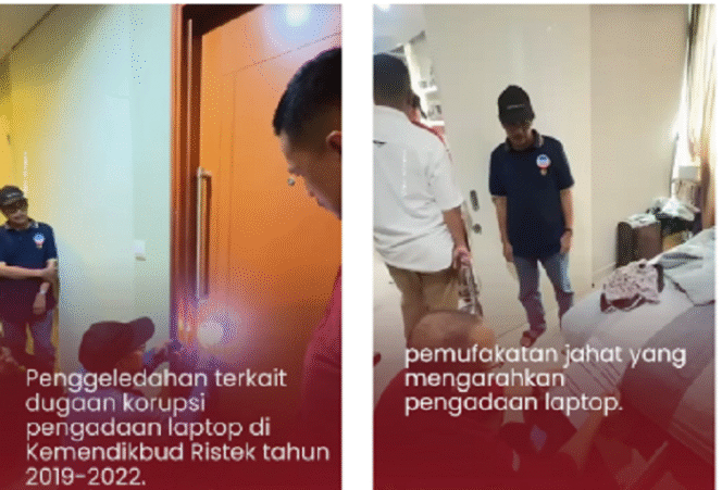 
					Tim kejaksaan melakukan penggeledahan dua apartemen stafsus Nadiem Makarim, mantan Menteri Pendidikan dan Ristek terkait dugaan korupsi pengadaan laptor untuk senilai Rp 9,9 triliun. Tangkap layar video Instagram@Rmol.id