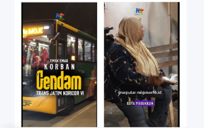 
					Seorang ibu rumah tangga asal Mojokerto menjadi korban gendam saat hendak menaiki bus Trans Jatim Koridor VI dengan rute Sidoarjo–Mojokerto saat berada di area di Terminal Porong, Kabupaten Sidoarjo, Kamis sore, 29 Mei 2025. Tangkap layar video Instagram@kabarterdepanmojokerto
