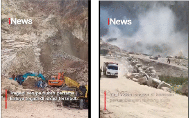 
					Terjadi lagi longsor di pusat penambangan pasir dan batu (Sirtu) Gunung Kudsa, Cirebon, jam 10.00 Wib, Jumat 30 Mei 2025. Insiden ini diduga menelan korban sebanyak 14 orang. Tangkap layar video Instagram@Inews.id