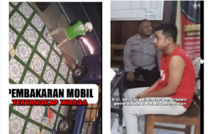 
					(Kiri) Rekaman CCTV, saat tersangka mengenakan jaket ojol menyulutkan api dan membakars ebuah pick up yang diparkir di jalan Majapahit, Kecamatan Sananwetan, kota Blitar milik warga bernama  Andyk. Widodo. Instagram@blitarkotapolice.official