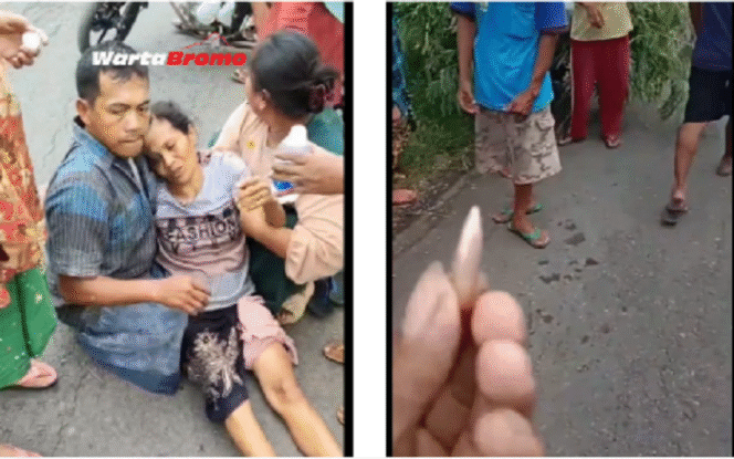 
					Sayati (45) korban peluru nyasar, saat dia sedang memanen kelor di kebun milik warga di dusun Semendung, desa Pasinan, Kecamatan Lekok, kabupaten Pasuruan. Insiden terjadi sekitar pukul 10.00 WIB, Selasa 27 Mei 2025. Tangkap layar video Instagram@Wartabromo