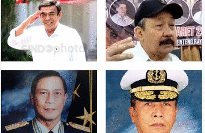 
					Empat jenderal purnawiran mewakili Forum Purnawiran TNI mengirimkan surat pemakzulan wakil presiden Gibran Rakabuming Raka kepada DPR RI, DPD dan MPR, Senin 2 Mei 2025. (Searah Jarum Jam): Jenderal (Purn) Fachrul Razi, Jenderal (Purn) Tyasmo Sudarto, Marsekal (Purn) Hanafie Asnan, Laksamana (Purn)  Slamet Soebijanto. Foto: kompas/ tribun/ sindo 