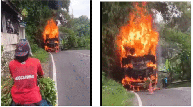 
					Diduga angkut ratusan bal rokok, bus PO Pahala Kencana hanya angkut tiga penumpang mengalami kebakaran di  Peterongan, Galis, Bangkalan Madura, Minggu 1 Juni 2025. Tidak ada korban jiwa, kerugian material ditaksir Rp 1,2 miliar. Tangkap layar video Instagram@bangkalanterkini