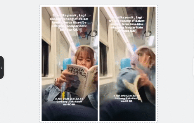 
					Widya Anggraini, penumpang kereta Api (KA) 88F Sancaka relasi Yogyakarta-Surabaya Gubeng mengalami insiden pelemparan batu saat melintas di antara Stasiun Klaten dan Stasiun Srowot, Minggu, 6 Juli 2025. Instagram@jombanginformasi_