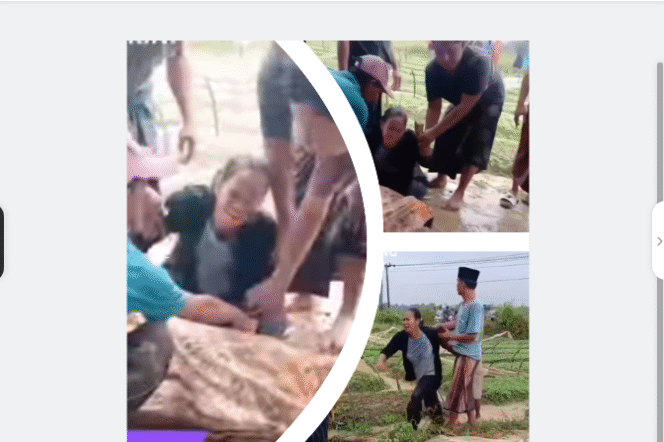 
					Istri Mujib, 40, menangis meraung-raung, melihat jasad suaminya meninggal disambar petir, Minggu 6 Juli 2025, terjadi saat korban berada di sawah transaksi bibit padi, saar itu sedang hujan dan petir. Instagram@sampangterkini