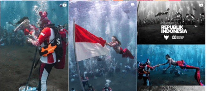 
					Gubernur Maluku Utara, Sherley Tjoanda melakukan aksi pengibaran bendera Merah Putih di di dasar laut Sulamadaha, Kota Ternate, dalam rangka memperingati Hari Ulang Tahun ke-80 Kemerdekaan Republik Indonesia pada 17 Agustus 2025. Foto: Instagram@s_tjo