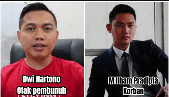 
					(Kiri) Dwi Hartono, seorang motivator sekaligus pengusaha di Jakarta, tersangka otak pembunuhan KCP BRI Jakarta, Muhamad Ilham Pradipta, karena kredit fiktif Rp 13 miliar ditolah korban. Foto: bebasbaru.id