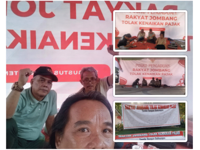 
					Posko FRJ menggelar pos pengaduan warga yang menolak kenaikan pajak khususnya PBB P2 di Jombang. Gelar dukungan ini akan dilaksanakan selama 15 hari berakhir tanggal 15 September 2025. Foto: dok/ Posko FRJ