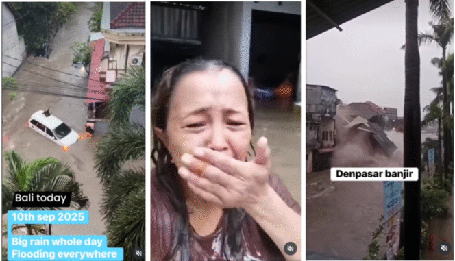 
					Hujan ekstrem terjadi dua hari berturut-turut, Selasa-Rabu, 9-10 September 2025, menyebabkan terjadi banjir besar di beberapa titik wilayah Bali. Disebutkan ada korban tewas lima orang dan enam lainnya hilang. Foto: tangkap layar video Instagram@pelangi_jendela_hati