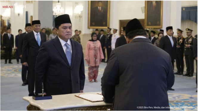 
					Presiden Prabowo Subianto kembali melakukan poengubahan sususna kabinet, Rabu, 17 Septe,ber 2025. Erick Thihir dari menteri BUMN digeser ke Menpora, sedangkan Djamari Chaniago ditempatkan sebagai Menko Poldam. Foto: bripress setkretariat negara