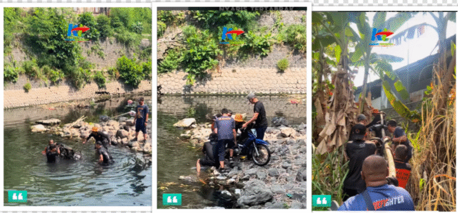 
					Sedikitnya enam petugas BPBD Mojokerto dikerahkan untuk melakukan evakuasi sebuah motor yang nyemplung ke dalam sungai di desa Puloniti, Kecamatan Bangsal, Kabupaten Mojokerto,  Selasa pagi, 16 September 2025. Foto: Tangkap layar layar Instagram@kabarterdepanmojokerto