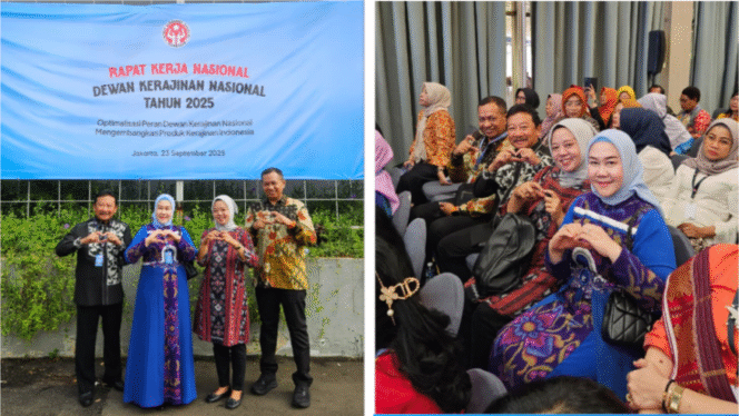 
					Salam cinta dari Jakarta, delegasi Jombang dalam rakornas Dekranas, di Jakarta, Selasa 23 September 2025. (Kiri ke kanan), Kepala Dinas Perdagangan dan Industri Drs Soewignyo MM, Ketua Dekranasda Yuliati Nugarani Warsubi, Bendahara Dekaranasda Yuli Retnowati, Kalaksa BPBD Jo bang Wiku Birawa Felipe Diaz Quintas. Foto: Diskominfo Pemkab Jombang

