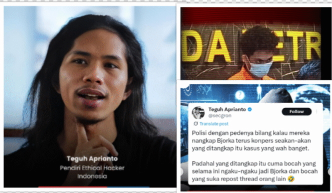 
					Aparat petugas Siber Polda Mtero jaya, sudah enam bula melakukan penyelidikan, dan menemukan WFT, 21, pemuda asal Minahasa disebutt sebagai Bjorka, hacker Internasional yang suka memboboal data di Indonesia. Pakar keamanan siber menegaskan dia bukan Bjorka. Foto:  Instagram@bitorex.ltd