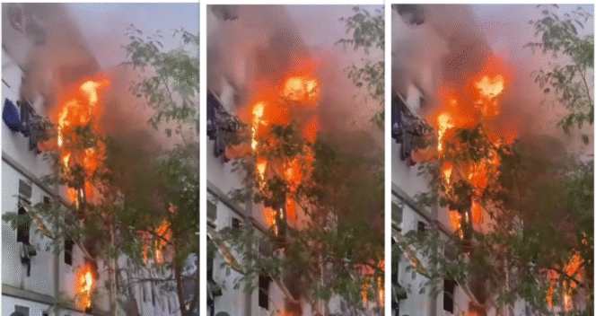 
					Kebakaran terjadi di Hunian Pekerja Konstruksi (HPK) 1A Tower 14 di kawasan pembangunan Ibu Kota Nusantara (IKN) pada Rabu, 1 Oktober 2025 sekitar pukul 17.00 WITA. Api muncul dari lantai 4 bangunan dan dengan cepat menyebar merambat ke seluruh bagian gedung. Foto: tangkap layar video Instagram@kaltimtimes