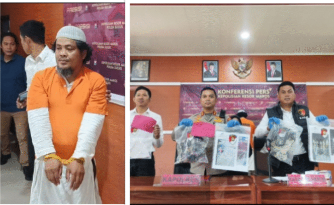 
					Kapolres Maros AKBP Douglas Mahendrajaya, mengadakan konferensi pers, 30 September 2025 lalu, Setelah menangkap pelaku berinisial MD, 47, tersangka pelaku pembakaran tiga masjid berbeda di Sulawesi. Foto: kolase