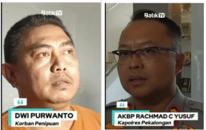 Dwi Purwanto, warga Pekalongan melapor ke polisi. gegara merasa ditipu oleh dua oknum polisi dan dua warga sipil. Ia telah mengeluarkan dana Rp 2,65 m, tetapi anaknya gagal masuk akademi Kepolisian (Akpol). Saat ini perkara ditangani oleh Polda Jawa Tengah. Foto: BatikTV