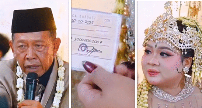 
					Pernikahan beda usia 40 tahun, terjadi di warga Desa Jeruk, Kecamatan Bandar, Pacitan. Seorang kakek asal Karanganyar, Jawa Tengah, Tarman (74), menikahi Shela Arika (24), dengan mahar seperangkat alat sholat dan cek senilai Rp 3 miliar, pada Rabu malam., 8 Oktober 2025. Ternyata kakek itu kabur membawa mtoro milik keluarga Shela Arika. Kasus ini menjadi urusan polisi. Foto: tangkap layar video Instagram@fakta_indo