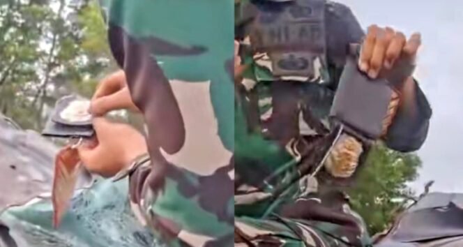 
					Tangkapan layar video amatir temuan lencana Polri dalam mobil kecelakaan yang membawa sejumlah tas berisi ekstasi. (TikTok/CNR_24)