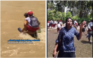Beginilah suasana harian puluhan anak-anak pelajar sekolah di Maluku Utara, mereka harus menyeberangi sungai agar bisa mengikuti pelajara sekolah. Saat mujsim hujan seperti ini, mereka harus rela berjam-jam untuk menunggu air surut agar bisa menyereberangi sungai. Foto: Instagram@hitamputih_daily