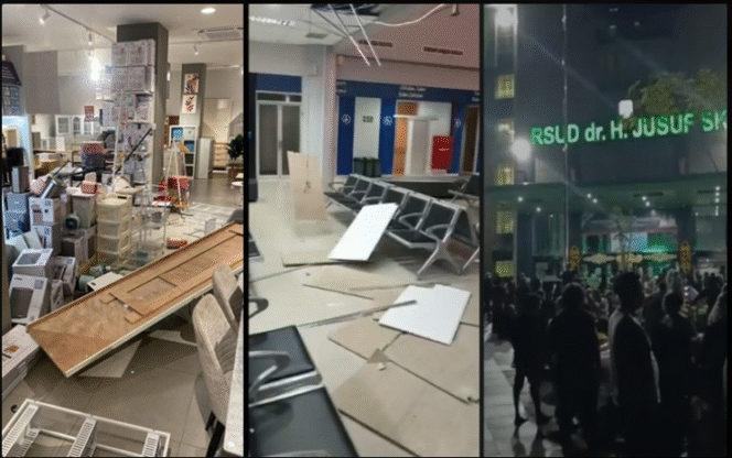 
					Dampak gempa 4.8 menguncang pulau Tarakan, Kalimantan Utara, menyebabkan beberapa bangunan rusak, rumah warga dan fasilitas pertokoan, Rabu sore, 5 November 2025. Foro:klikwarga