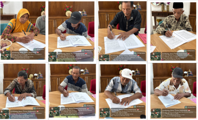 
					Warga Tunggorono telah sepakat melepas tanahnya untuk pembangunan Sekolah Rakyat 8 Terintegrasi di Jombang. Mereka telah menandatangani Akta Jual Beli (AJB) di kantor notatir Cuti Iriani, SH, M.Kn. Foto: Swarajombang.com/elok apriyanto